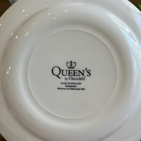 Vtg Queen's by Churchill Calico Dessert Plates Set of 4 Blue & White Floral 8" R - Picture 4 of 5